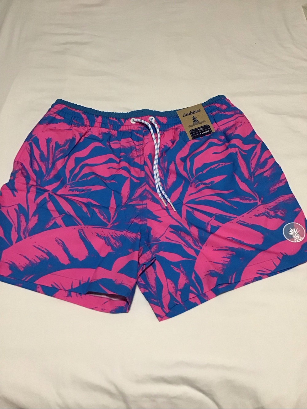 Chubbies Pink & Blue Tropical Leaf Swimming Trunk L